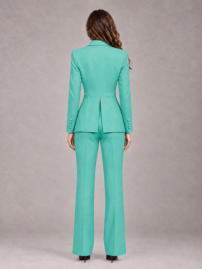 Turquoise 2 Pieces Tailored Fit Blazer and Pants Women's Suits