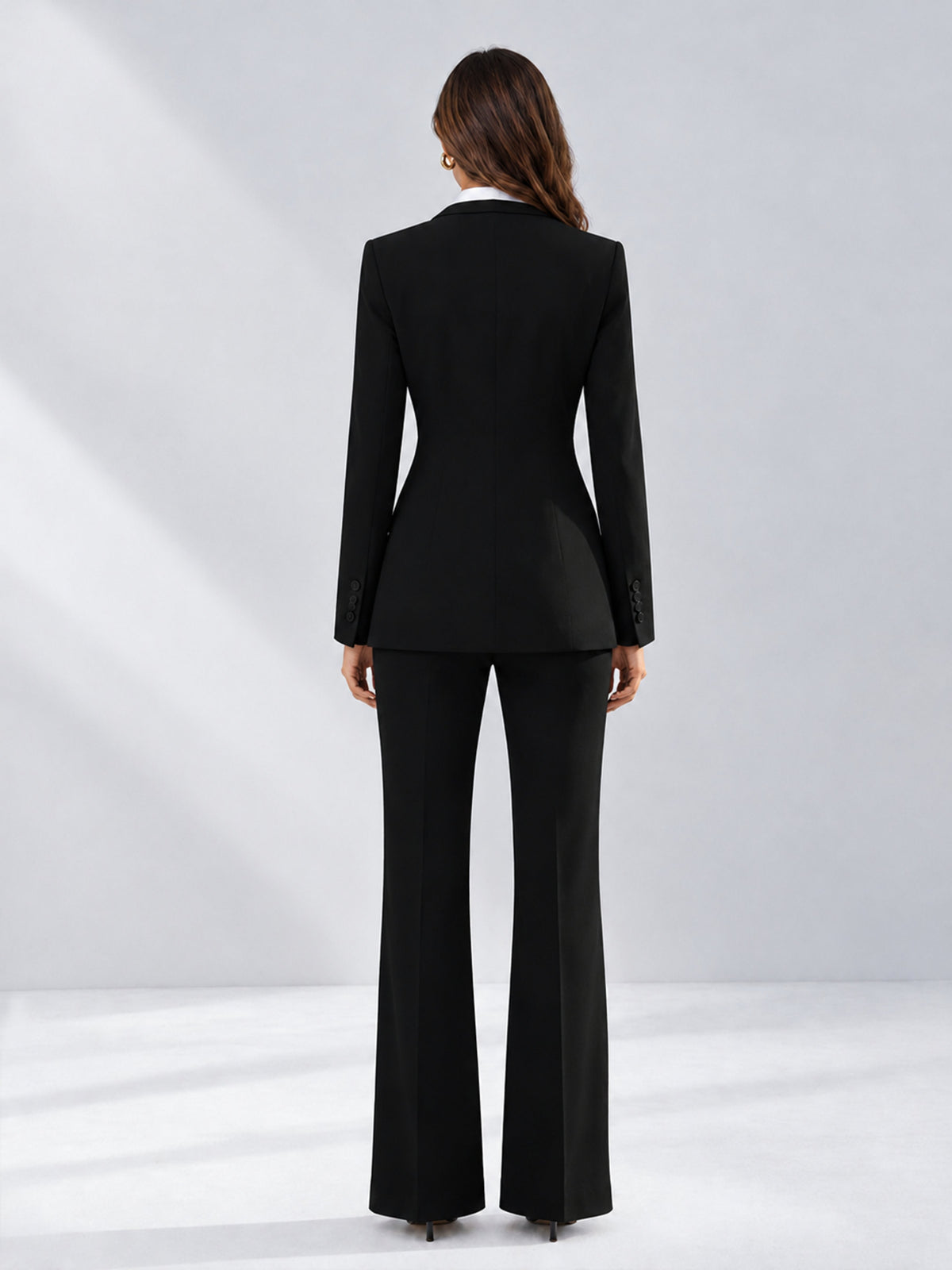 Black 2 Pieces Tailored Fit Contrast Finishes Women's Suits