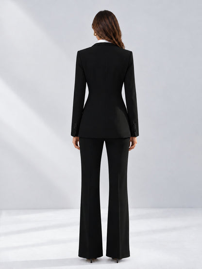 Black 2 Pieces Tailored Fit Contrast Finishes Women's Suits