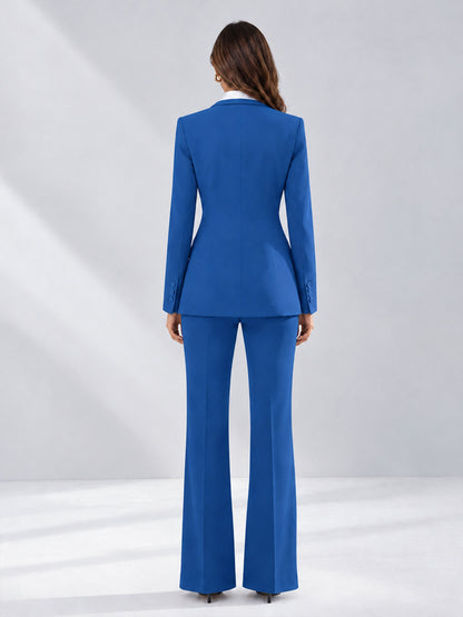 Blue 2 Pieces Tailored Fit Contrast Finishes Women's Suits