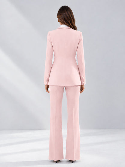 Blush Pink 2 Pieces Tailored Fit Contrast Finishes Women's Suits