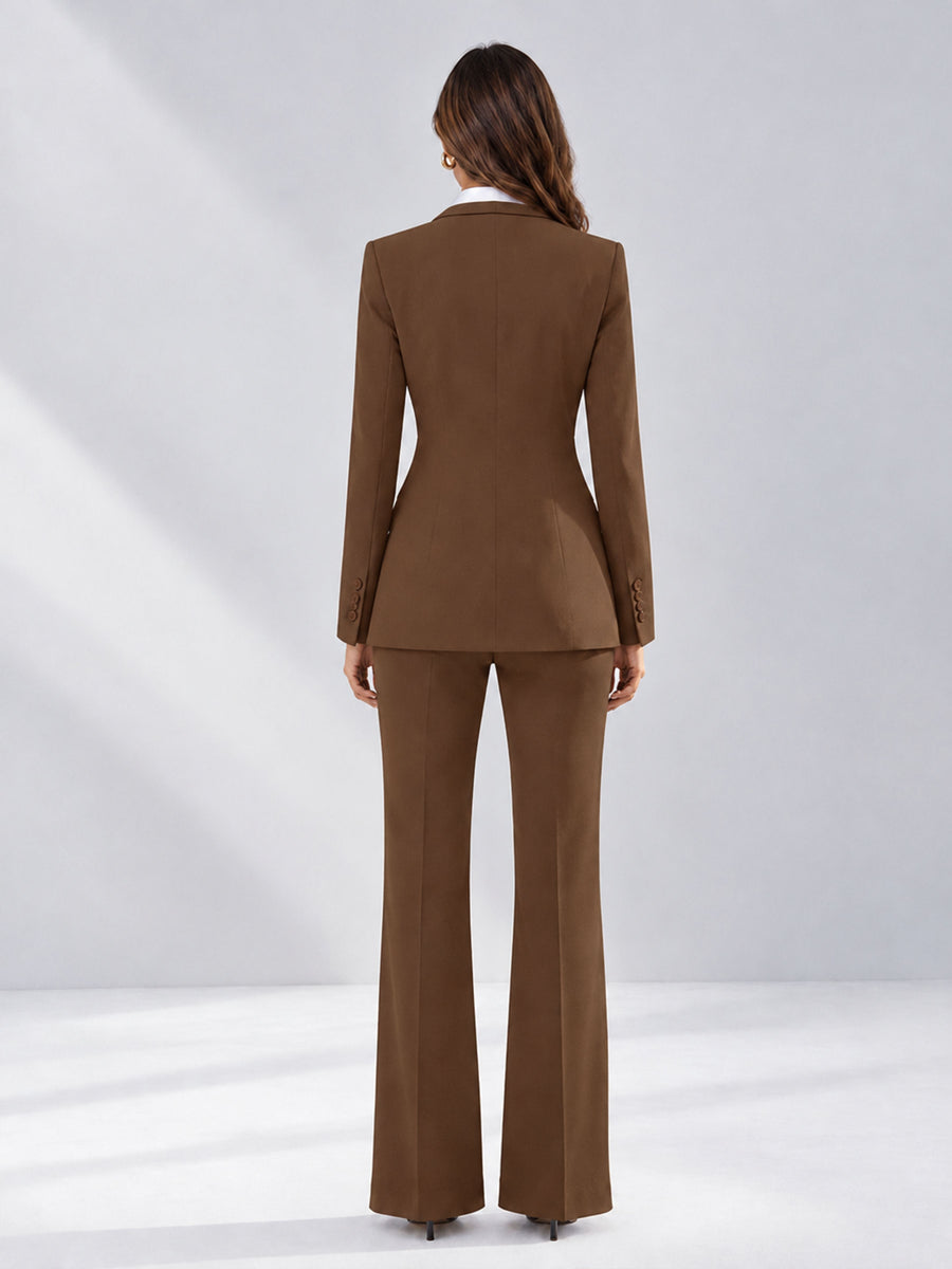 Brown 2 Pieces Tailored Fit Contrast Finishes Women's Suits