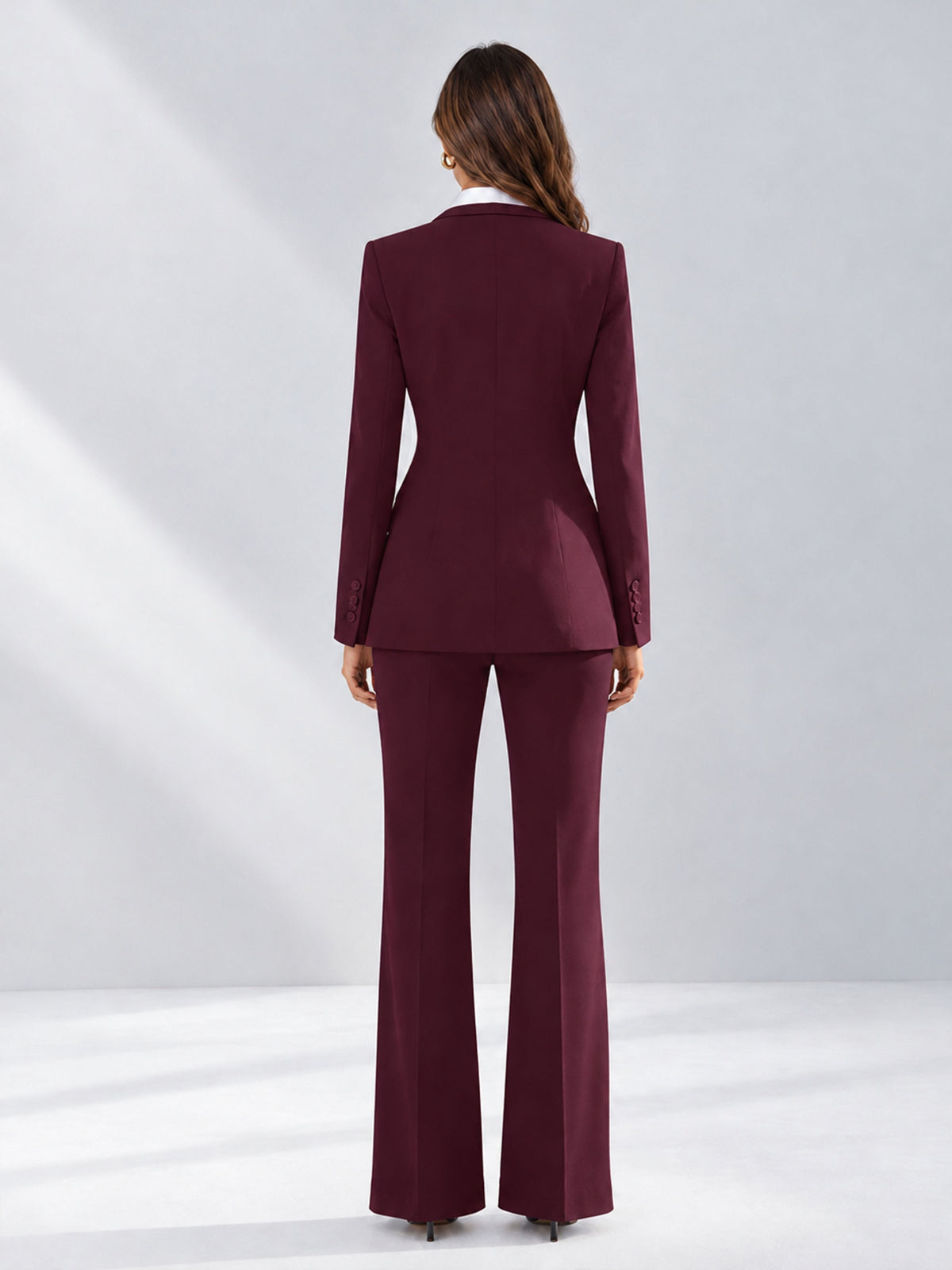 Burgundy 2 Pieces Tailored Fit Contrast Finishes Women's Suits