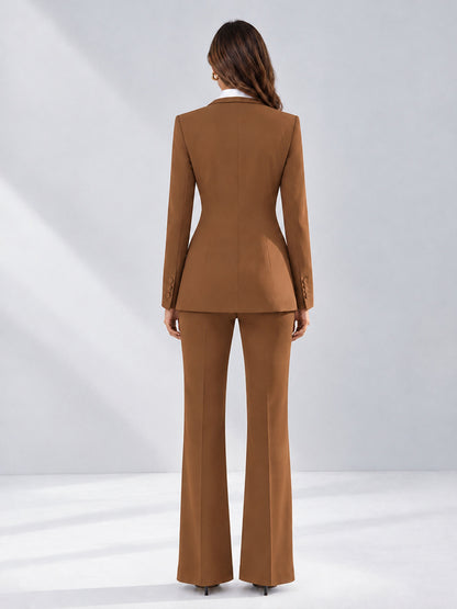 Burnt Orange 2 Pieces Tailored Fit Contrast Finishes Women's Suits