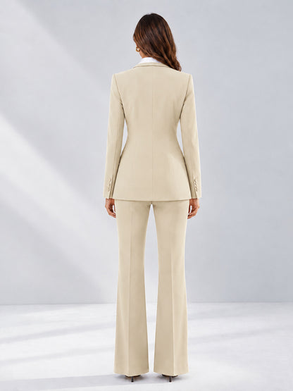 Cream 2 Pieces Tailored Fit Contrast Finishes Women's Suits