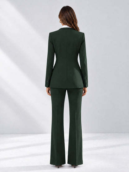 Dark Green 2 Pieces Tailored Fit Contrast Finishes Women's Suits