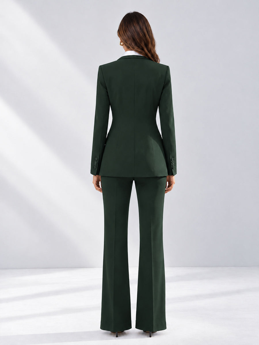 Dark Green 2 Pieces Tailored Fit Contrast Finishes Women's Suits