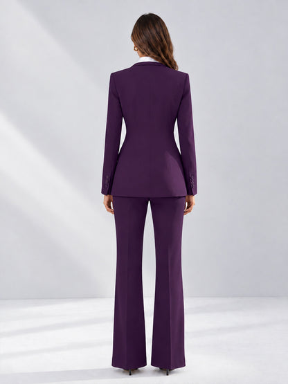 Dark Purple 2 Pieces Tailored Fit Contrast Finishes Women's Suits
