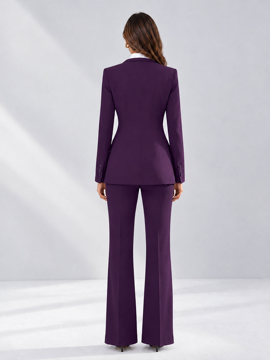 Dark Purple 2 Pieces Tailored Fit Contrast Finishes Women's Suits