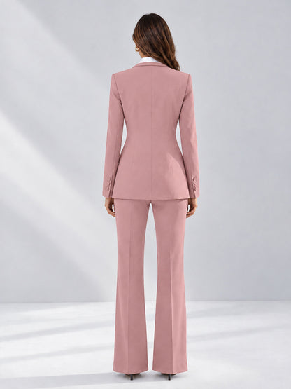 Dusty Rose 2 Pieces Tailored Fit Contrast Finishes Women's Suits