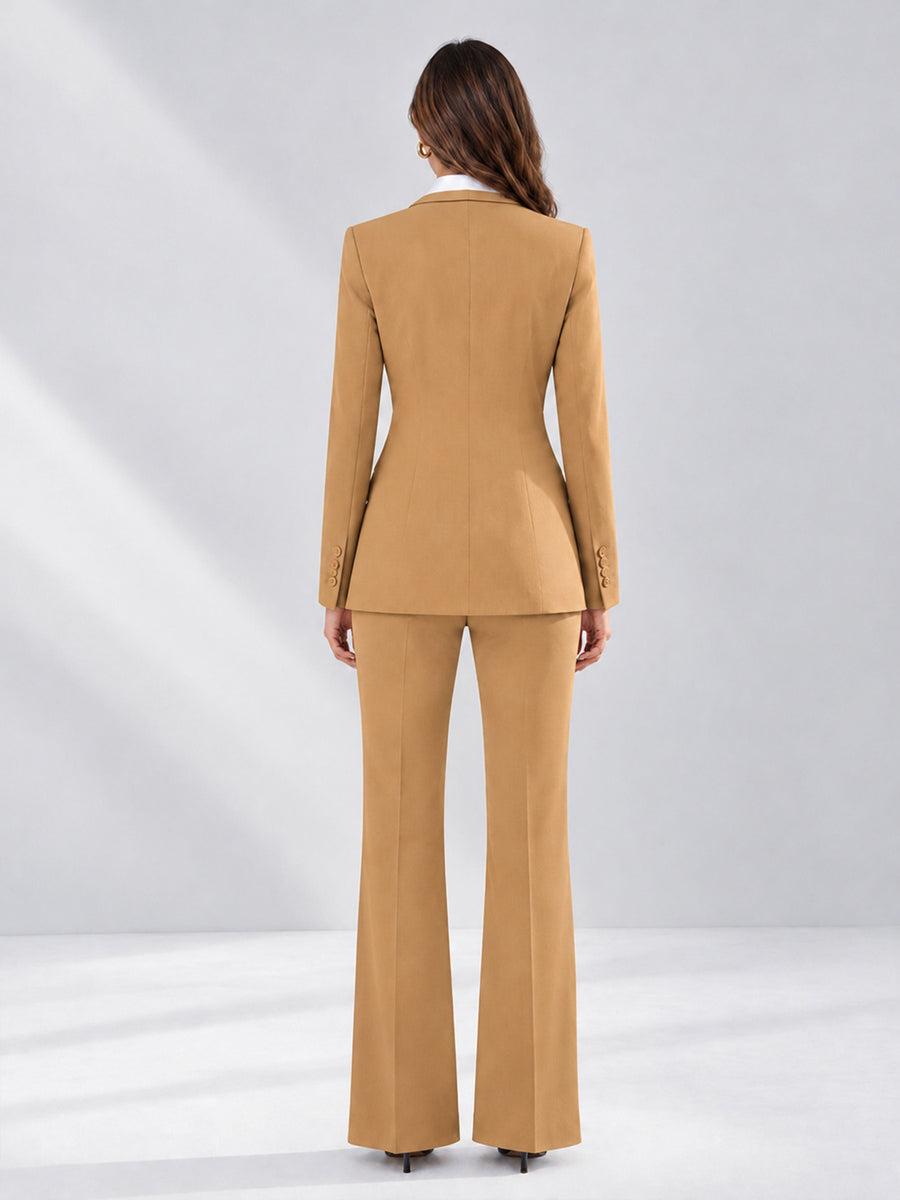 Gold 2 Pieces Tailored Fit Contrast Finishes Women's Suits
