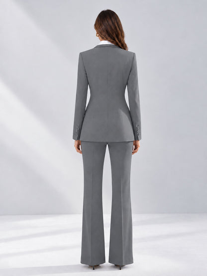 Gray 2 Pieces Tailored Fit Contrast Finishes Women's Suits
