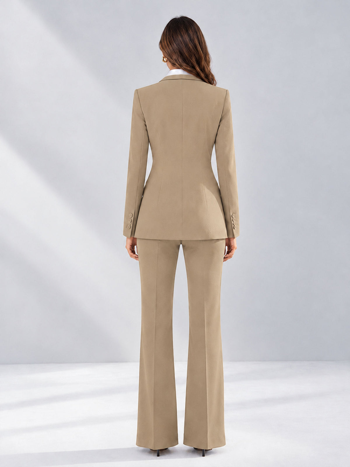 Khaki 2 Pieces Tailored Fit Contrast Finishes Women's Suits