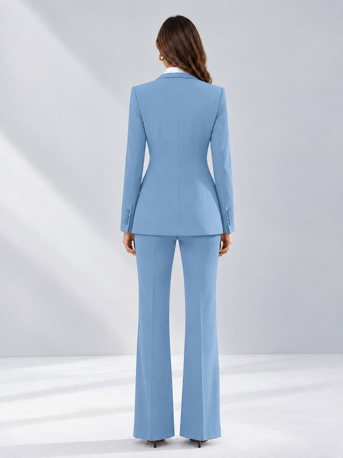 Light Blue 2 Pieces Tailored Fit Contrast Finishes Women's Suits
