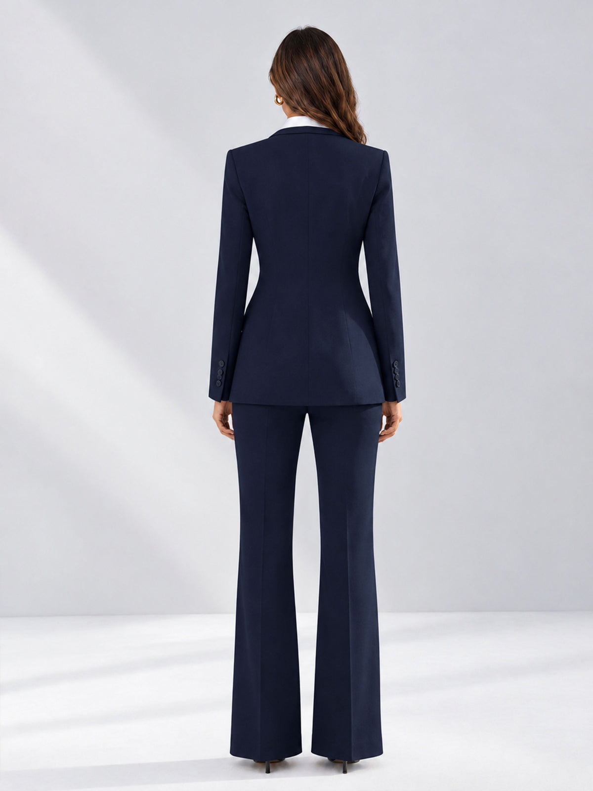 Navy Blue 2 Pieces Tailored Fit Contrast Finishes Women's Suits