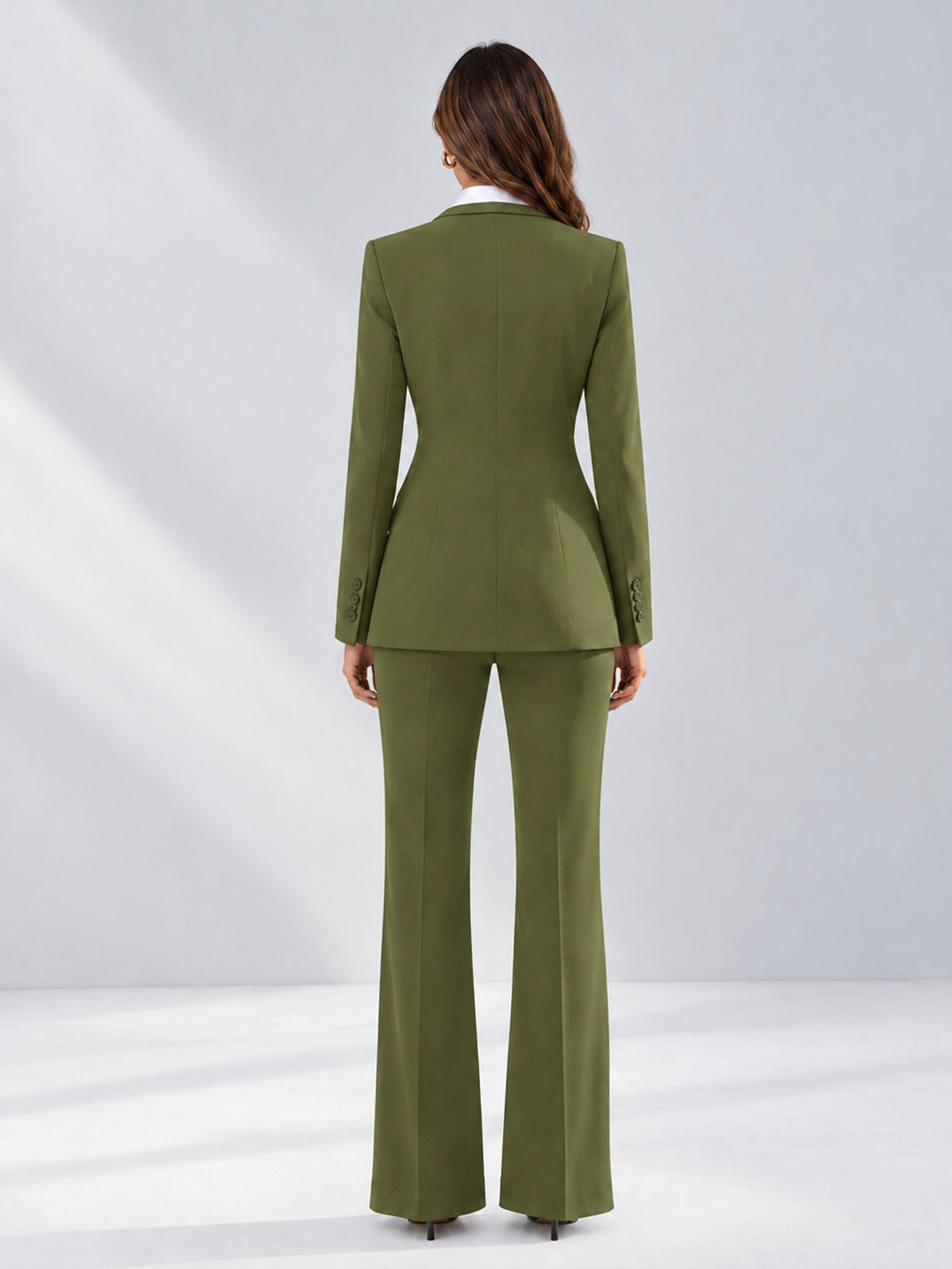 Olive Green 2 Pieces Tailored Fit Contrast Finishes Women's Suits