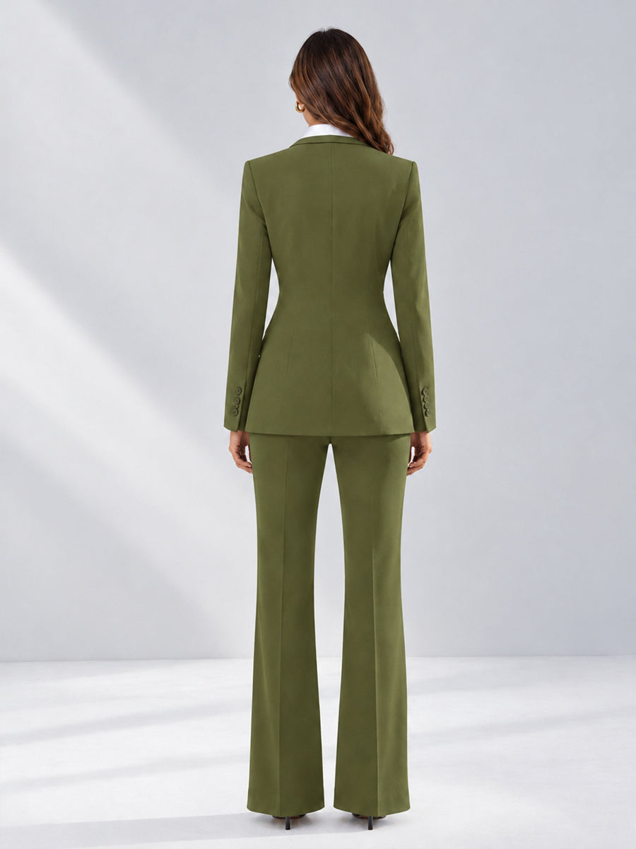 Olive Green 2 Pieces Tailored Fit Contrast Finishes Women's Suits