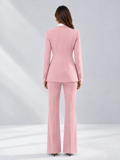 Pink 2 Pieces Tailored Fit Contrast Finishes Women's Suits