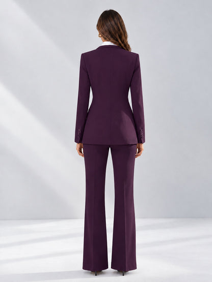 Plum 2 Pieces Tailored Fit Contrast Finishes Women's Suits