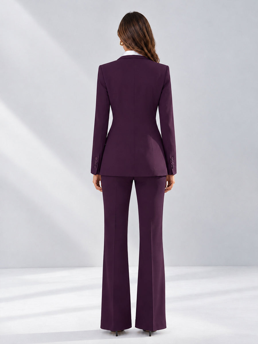 Plum 2 Pieces Tailored Fit Contrast Finishes Women's Suits