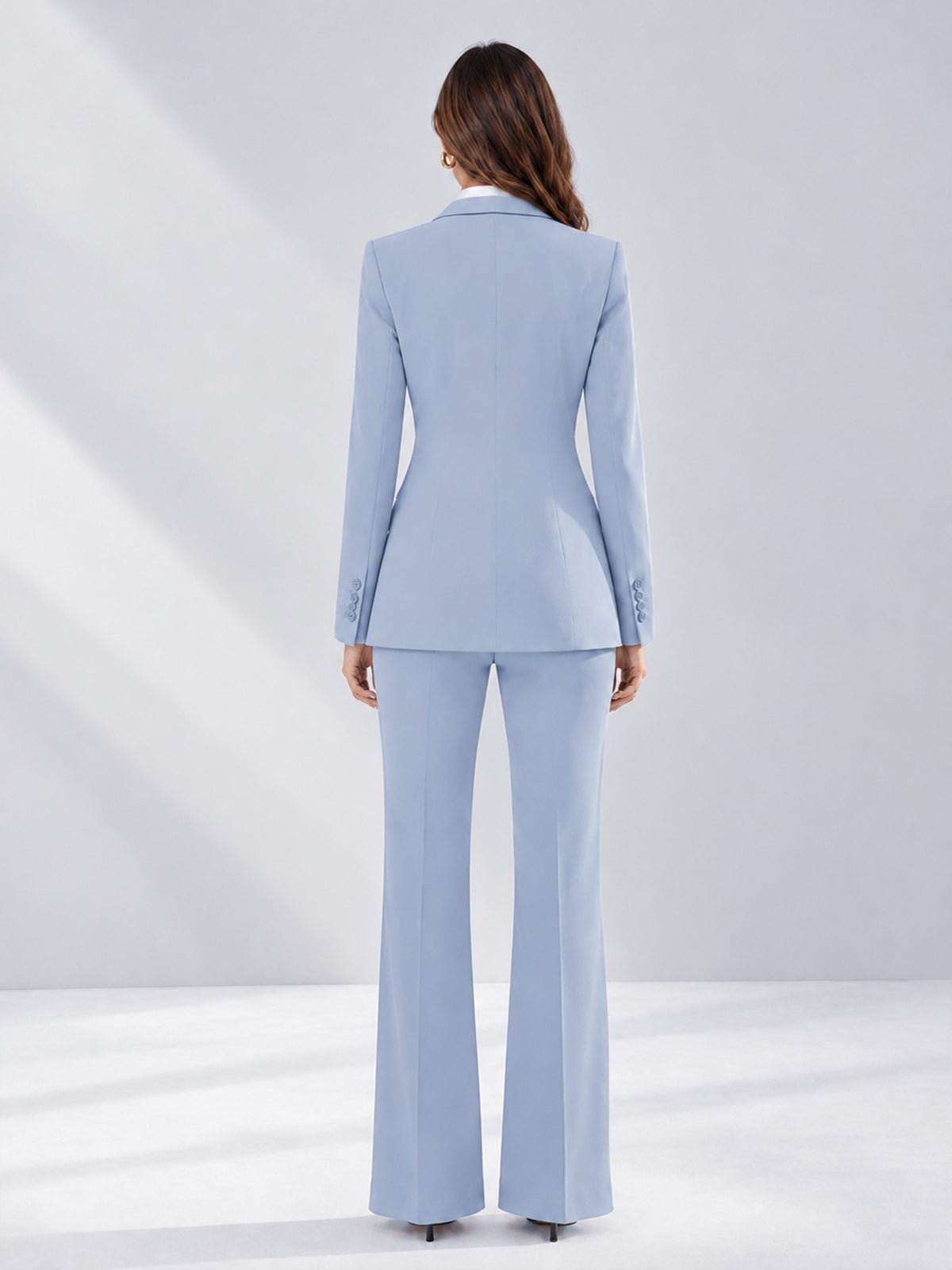 Powder Blue 2 Pieces Tailored Fit Contrast Finishes Women's Suits