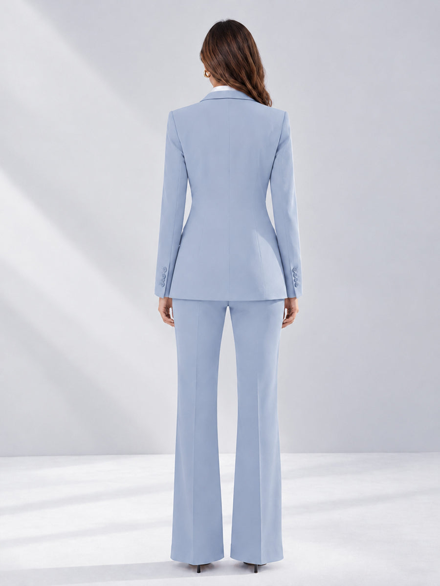 Powder Blue 2 Pieces Tailored Fit Contrast Finishes Women's Suits