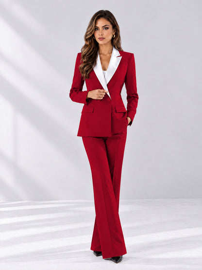 Red 2 Pieces Tailored Fit Contrast Finishes Women's Suits