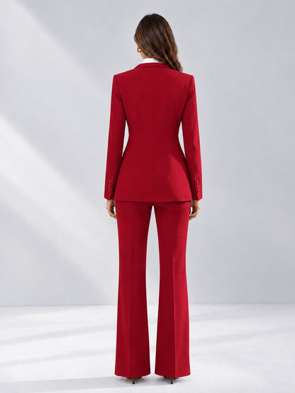 Red 2 Pieces Tailored Fit Contrast Finishes Women's Suits