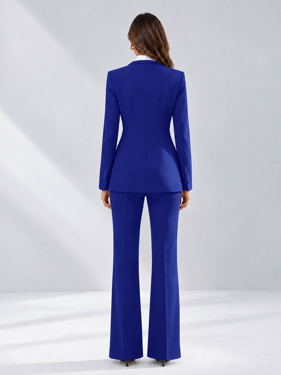 Royal Blue 2 Pieces Tailored Fit Contrast Finishes Women's Suits