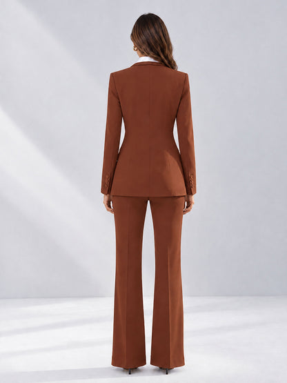 Rust 2 Pieces Tailored Fit Contrast Finishes Women's Suits