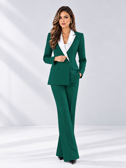 Teal 2 Pieces Tailored Fit Contrast Finishes Women's Suits