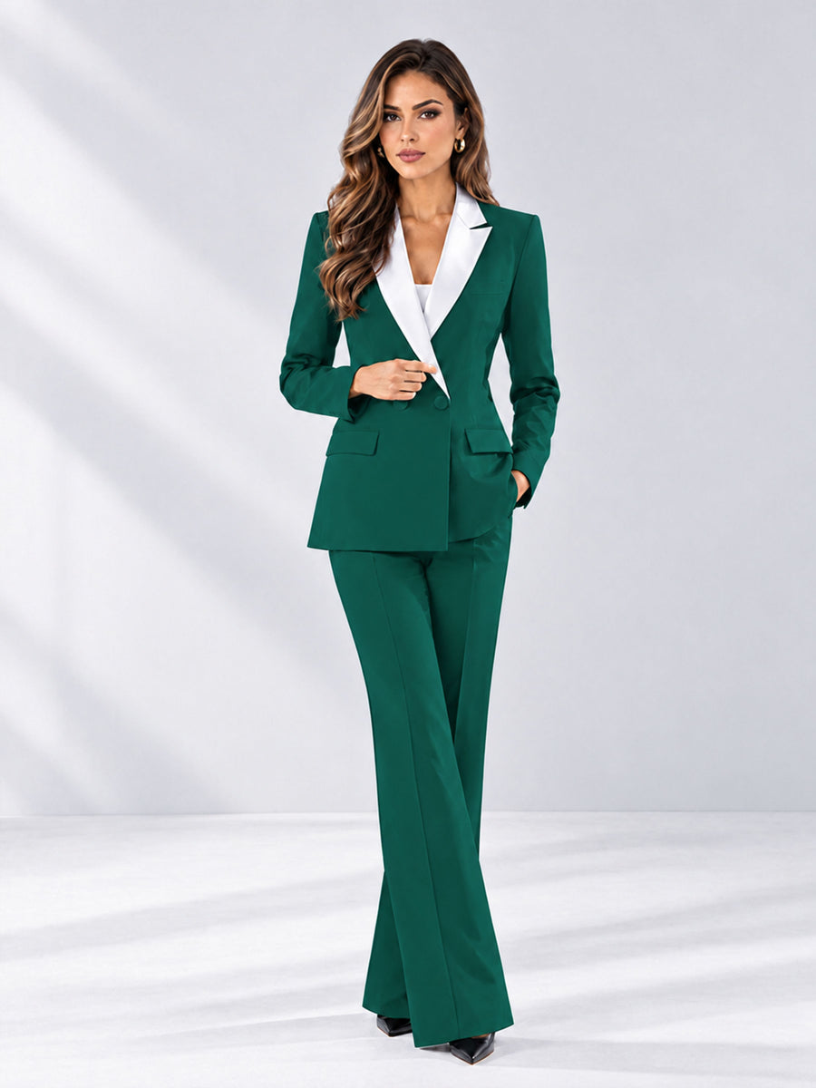 Teal 2 Pieces Tailored Fit Contrast Finishes Women's Suits