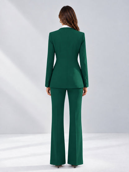 Teal 2 Pieces Tailored Fit Contrast Finishes Women's Suits