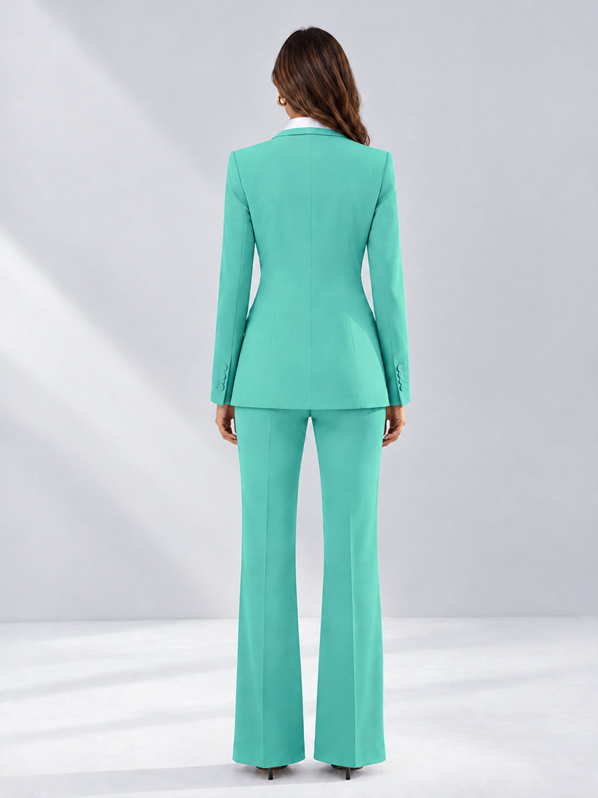 Turquoise 2 Pieces Tailored Fit Contrast Finishes Women's Suits