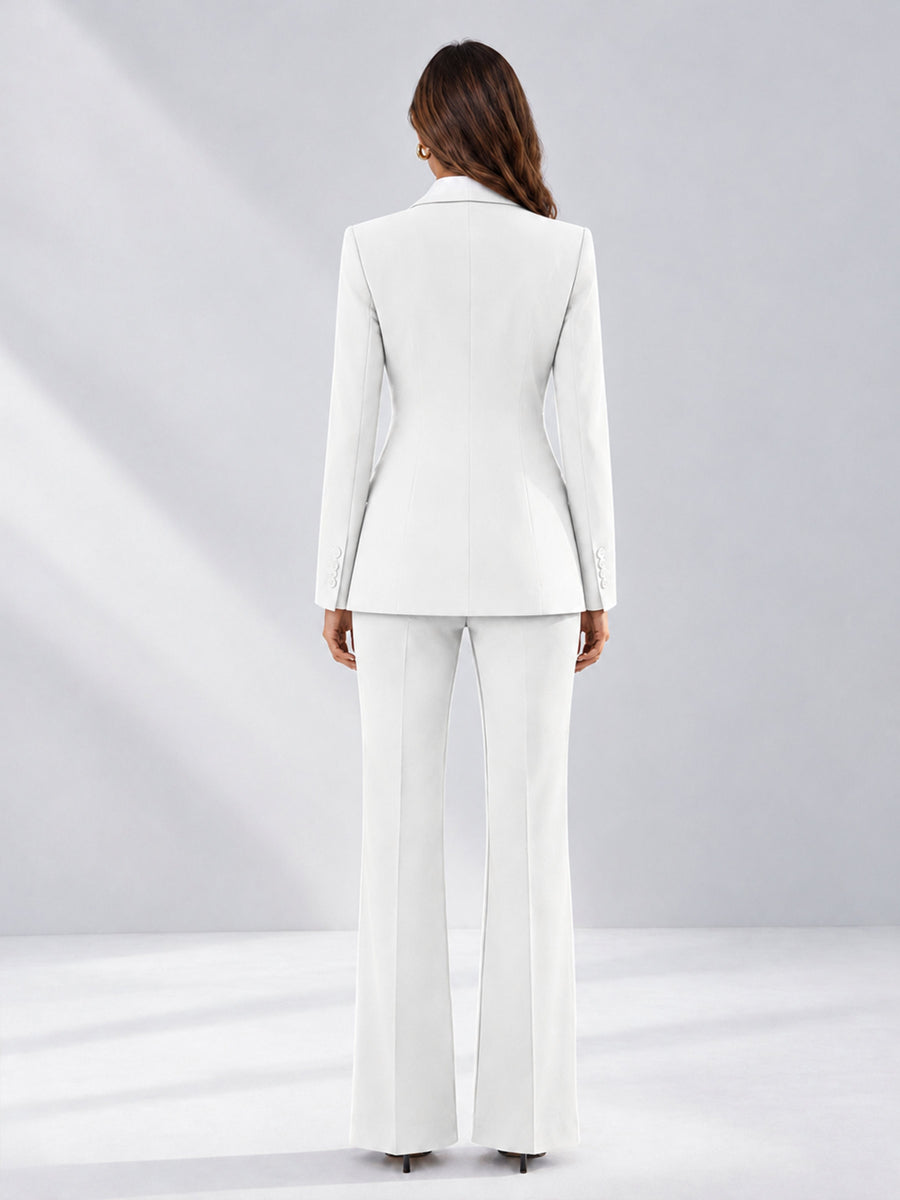 White 2 Pieces Tailored Fit Contrast Finishes Women's Suits