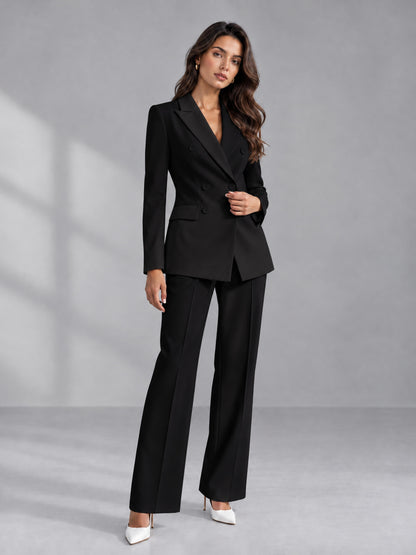 Black 2 Pieces Tailored Fit Double Breasted Women's Suits