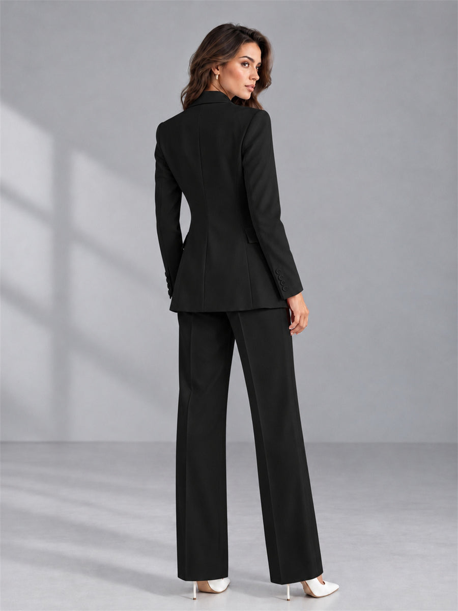 Black 2 Pieces Tailored Fit Double Breasted Women's Suits