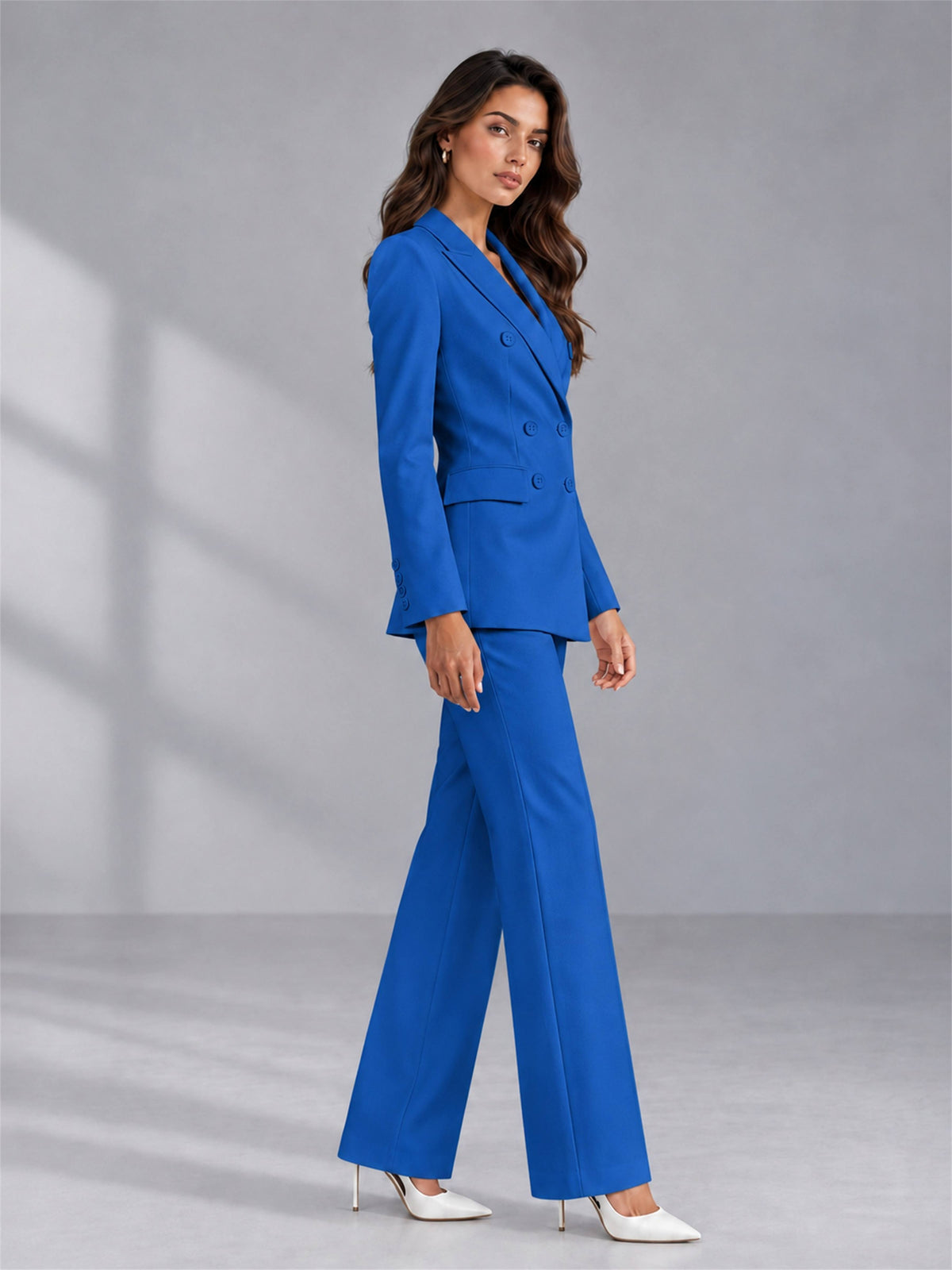 Blue 2 Pieces Tailored Fit Double Breasted Women's Suits
