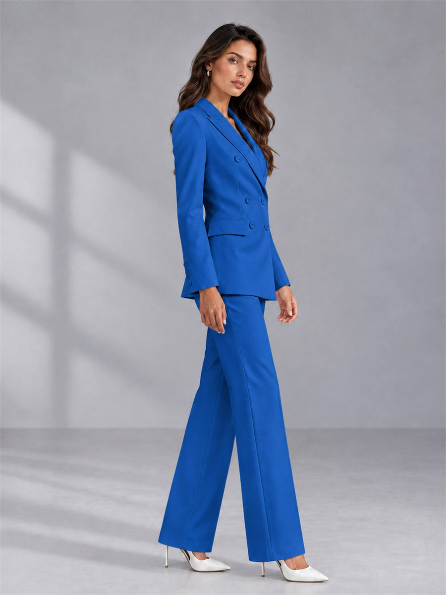 Blue 2 Pieces Tailored Fit Double Breasted Women's Suits