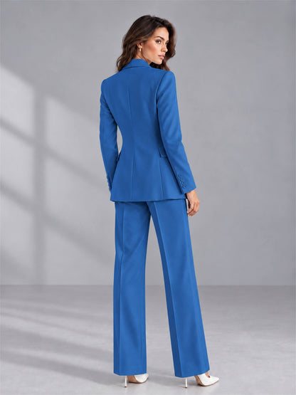 Blue 2 Pieces Tailored Fit Double Breasted Women's Suits