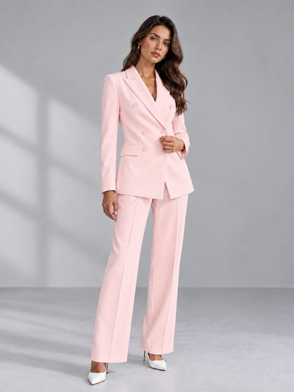 Blush Pink 2 Pieces Tailored Fit Double Breasted Women's Suits