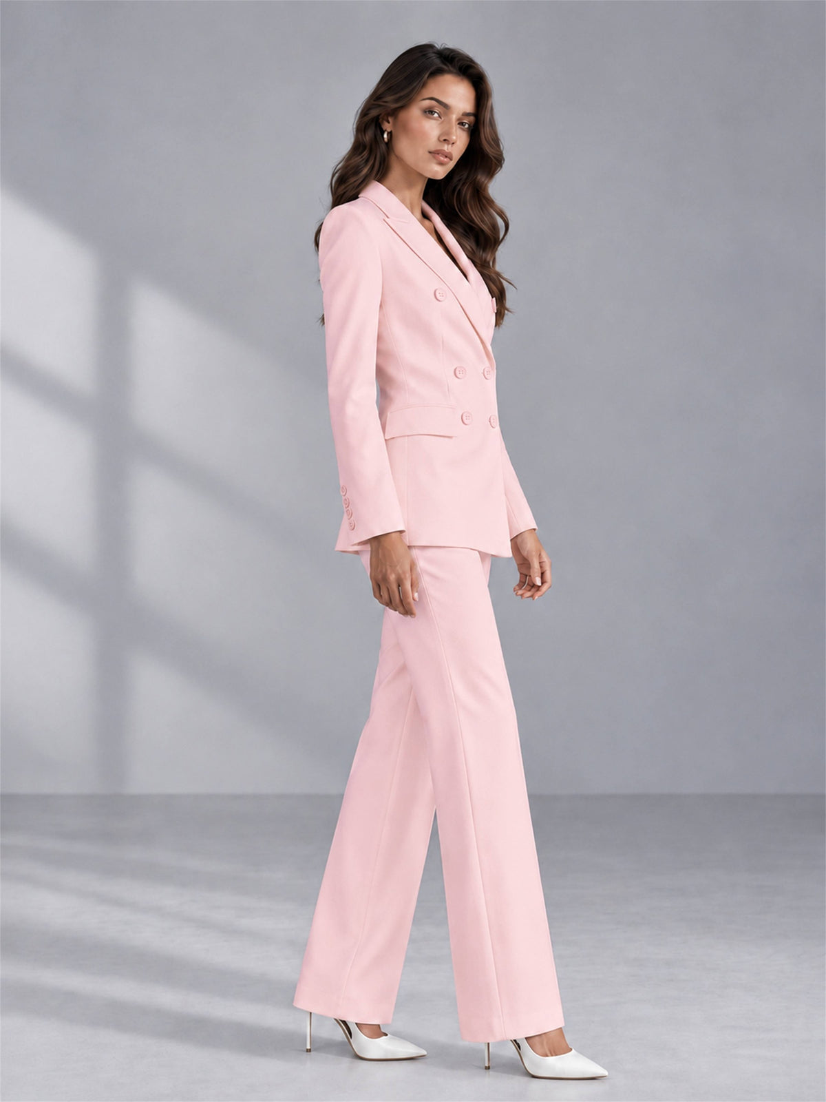 Blush Pink 2 Pieces Tailored Fit Double Breasted Women's Suits