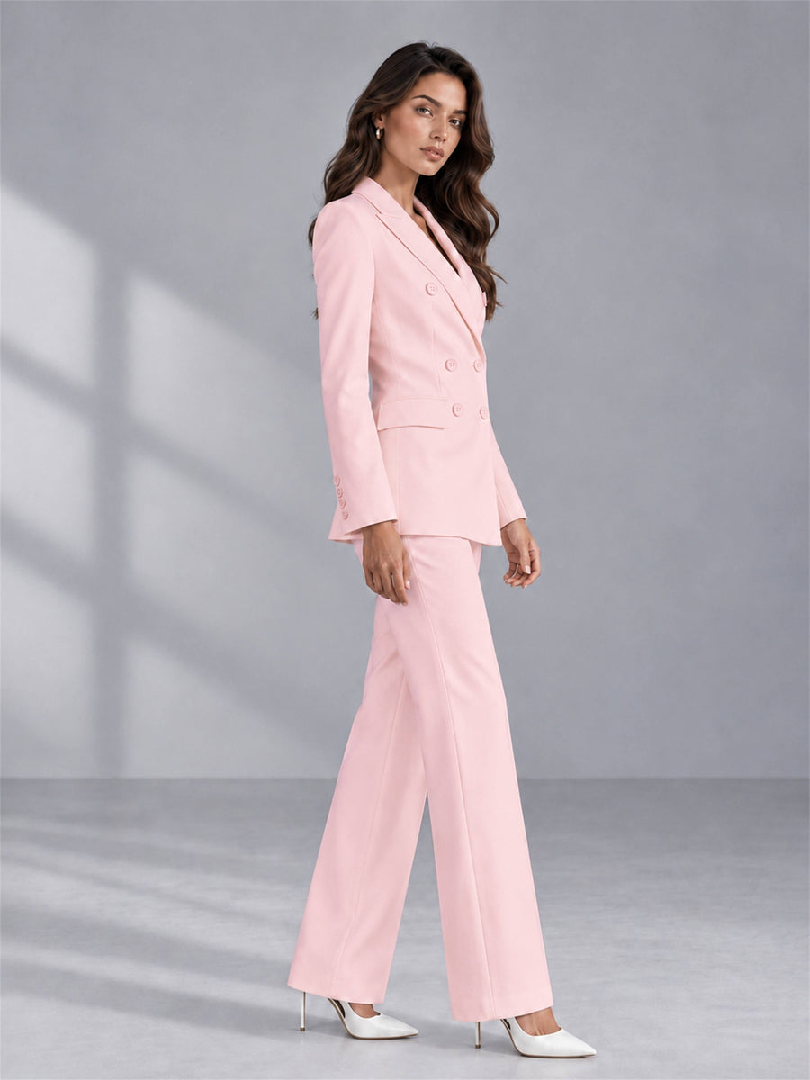 Blush Pink 2 Pieces Tailored Fit Double Breasted Women's Suits
