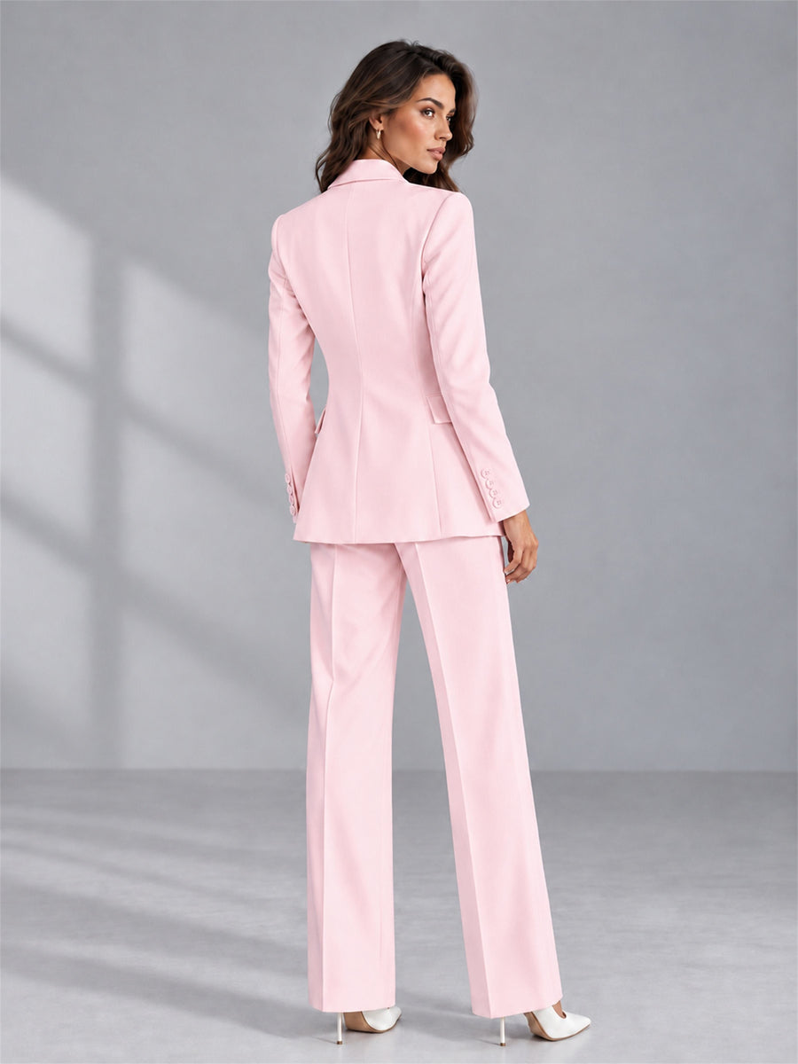 Blush Pink 2 Pieces Tailored Fit Double Breasted Women's Suits