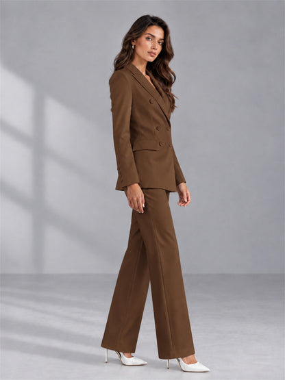Brown 2 Pieces Tailored Fit Double Breasted Women's Suits