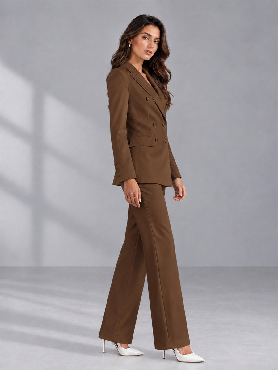 Brown 2 Pieces Tailored Fit Double Breasted Women's Suits