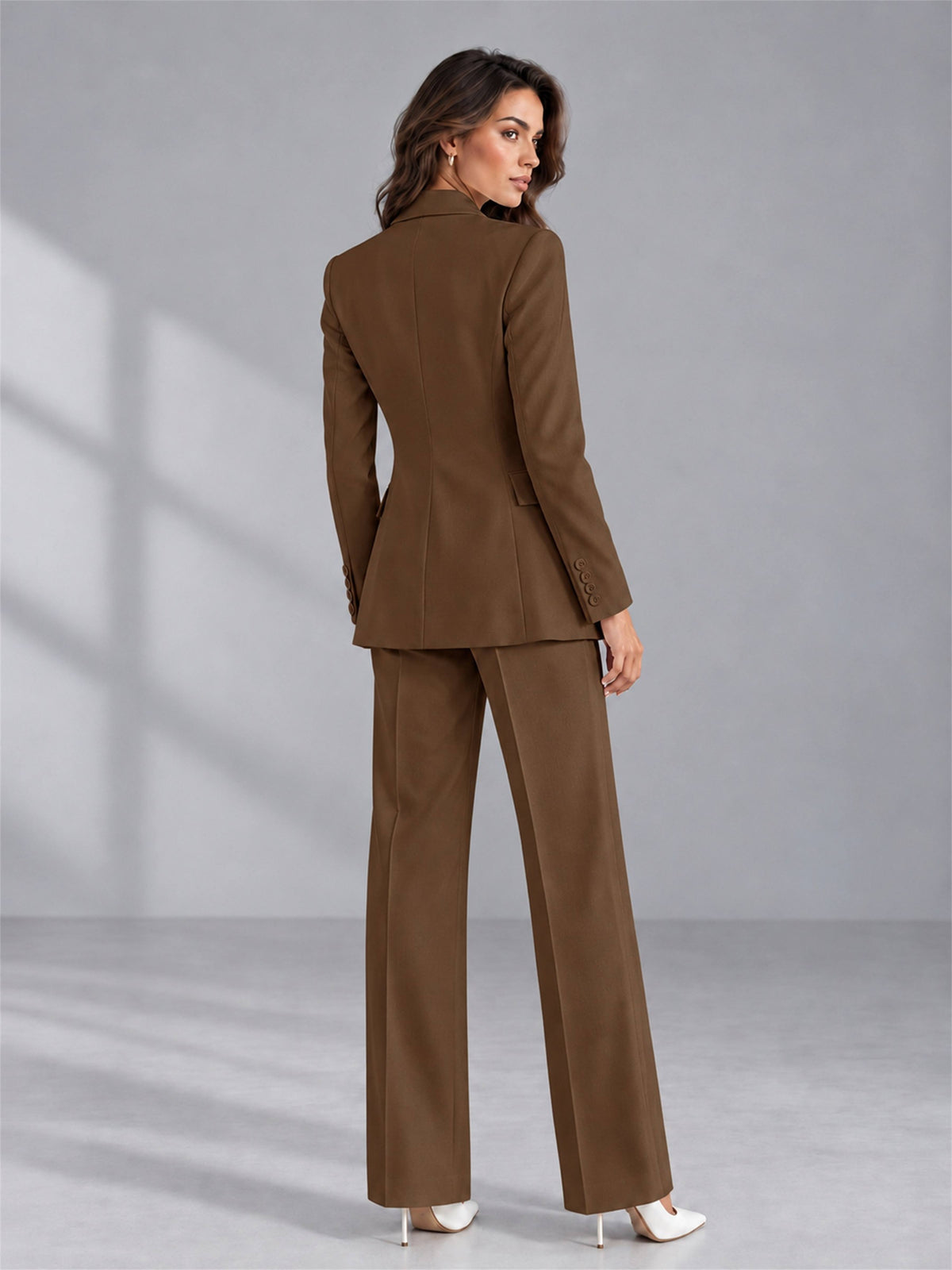 Brown 2 Pieces Tailored Fit Double Breasted Women's Suits