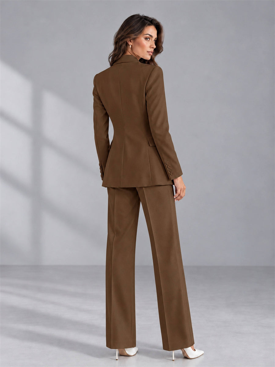 Brown 2 Pieces Tailored Fit Double Breasted Women's Suits