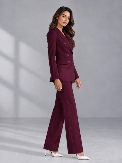 Burgundy 2 Pieces Tailored Fit Double Breasted Women's Suits