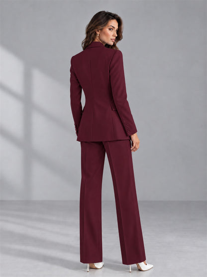 Burgundy 2 Pieces Tailored Fit Double Breasted Women's Suits